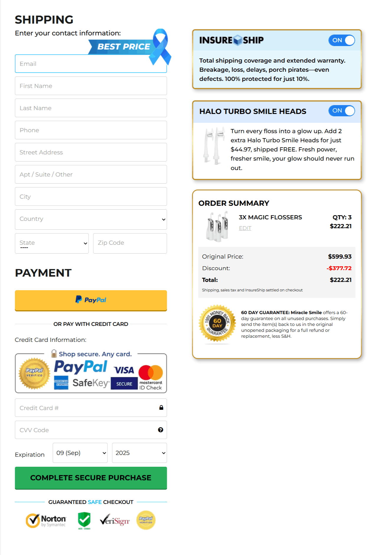 Miracle Smile Magic Flosser checkout page